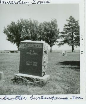 Burlingame headstone, Hawarden, IA, for Mary Judith (MJ) and Little Thomas